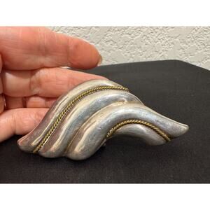 LARGE Mexico Taxco Sterling Silver 925 Wave Brooch Pin Pendant 24 Gr Gold Accent